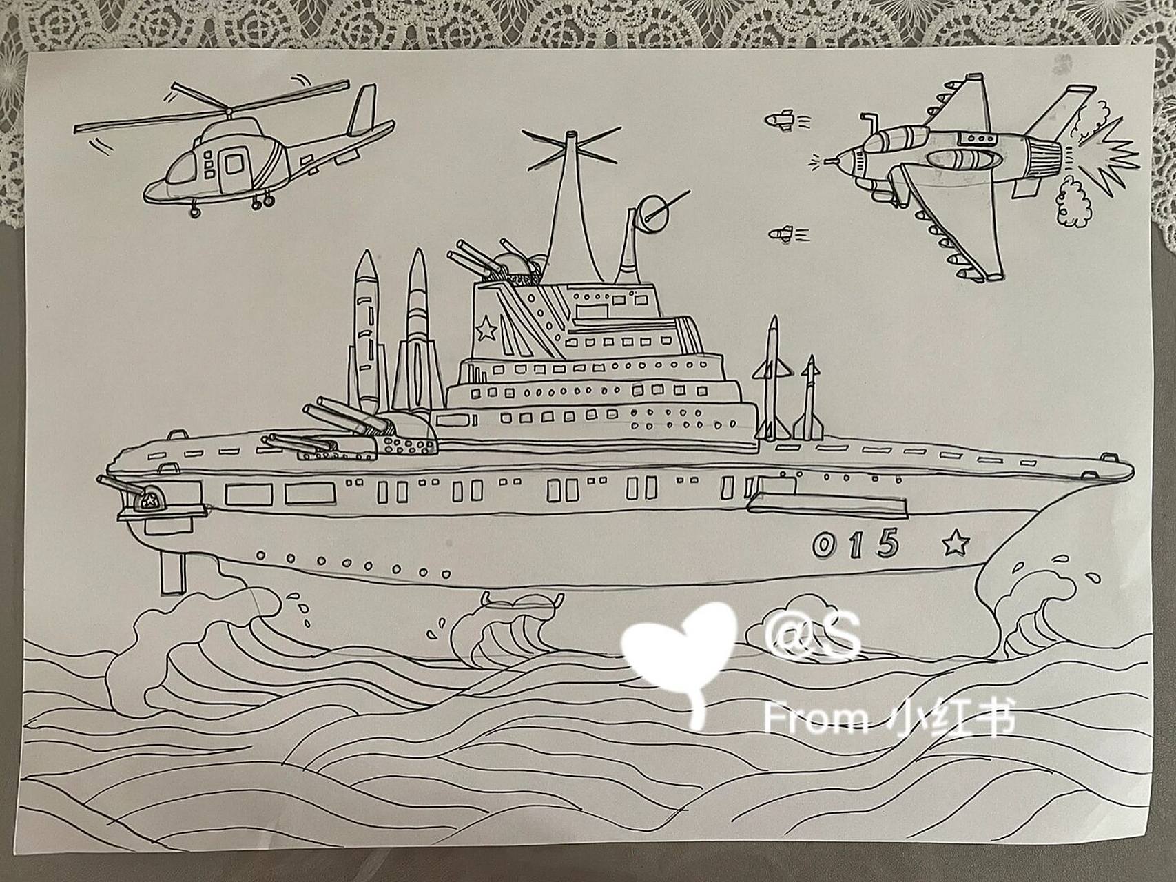 航母,军用直升机05,导弹,战斗机简笔画