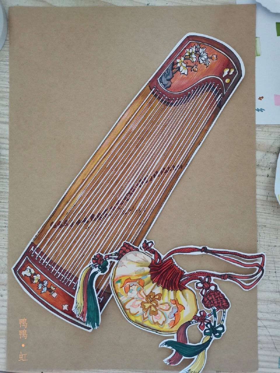 少儿创意画|《古筝61中国乐器》马克笔手绘