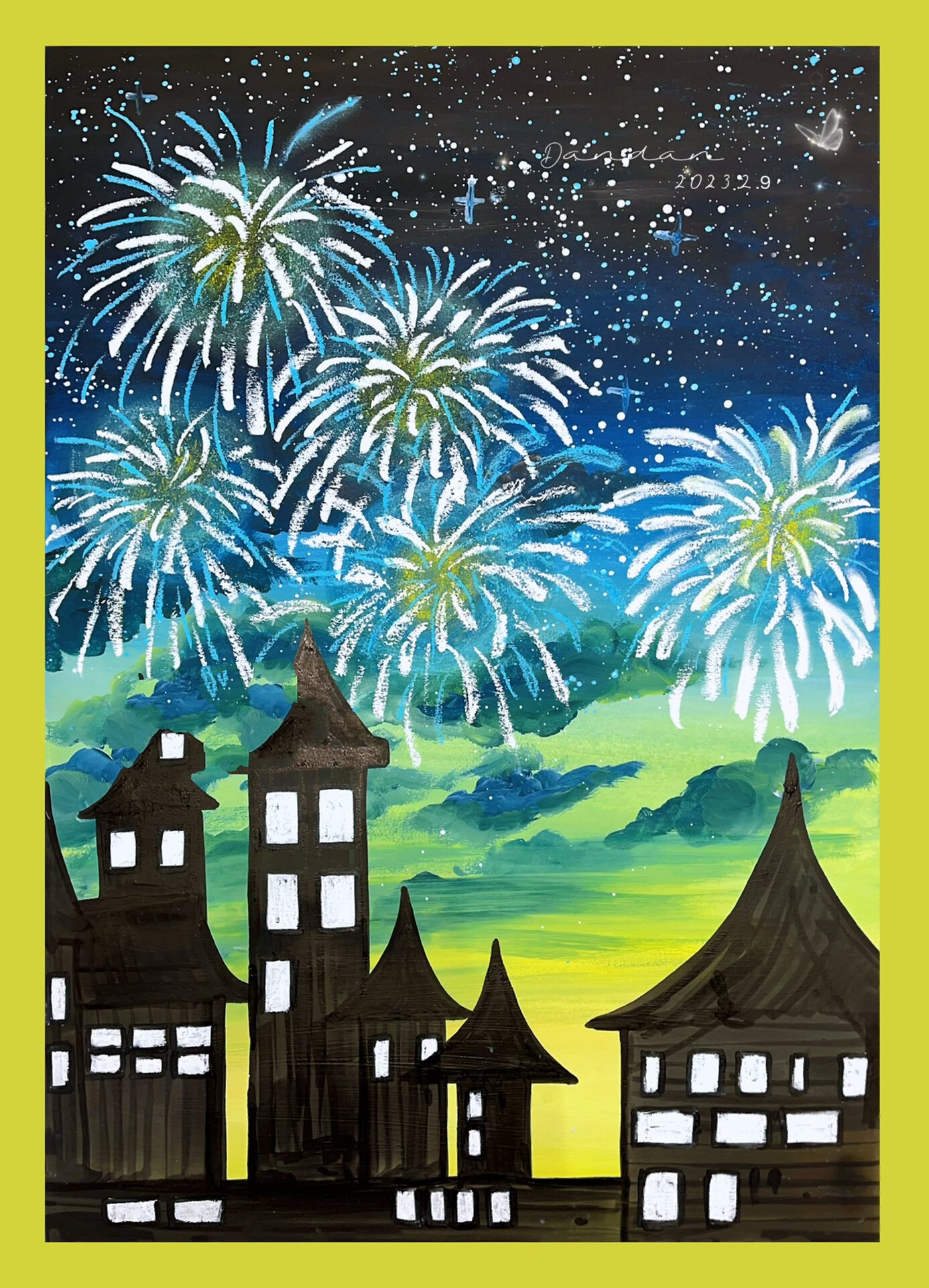 7-9岁水粉画——烟花