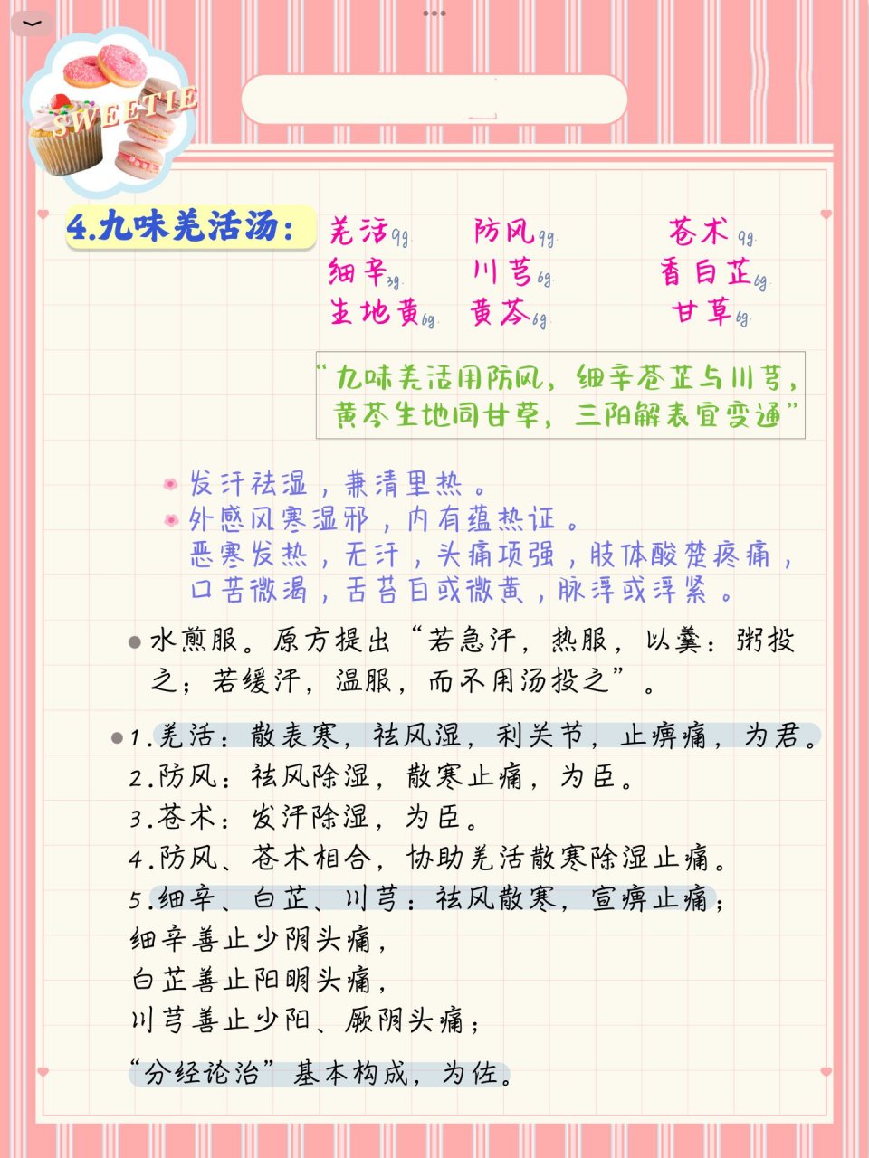 【方剂】九味羌活汤 一,解表剂——(1)辛温解表剂——4.九味羌活汤