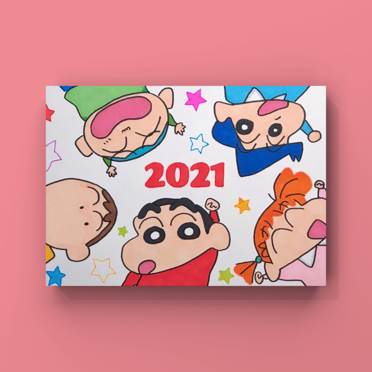 马克笔手绘| 蜡笔小新封面(附线稿色号) 2021蜡笔小新日历封面