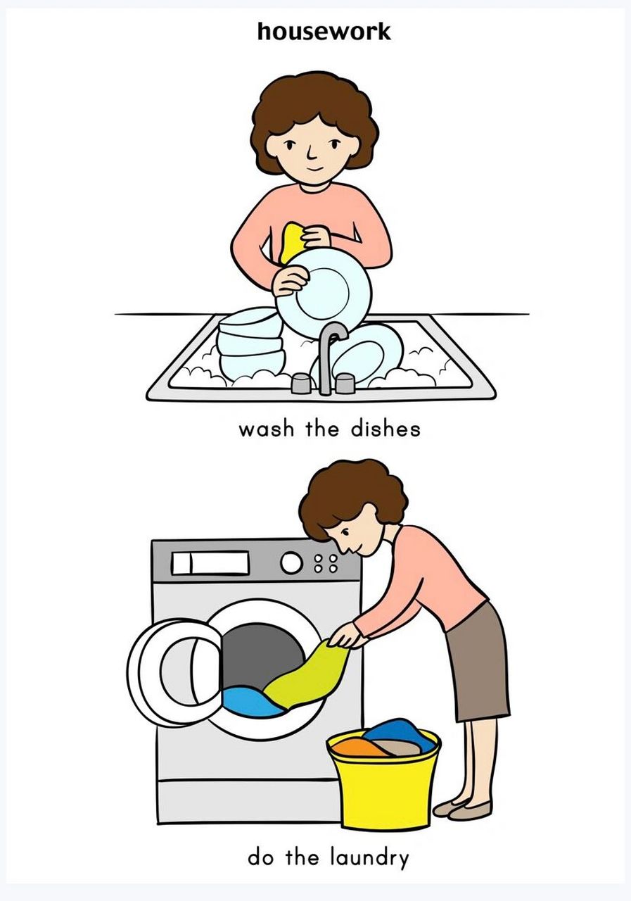 英语单词素材打印|家务|housework 平时提倡小朋友在家