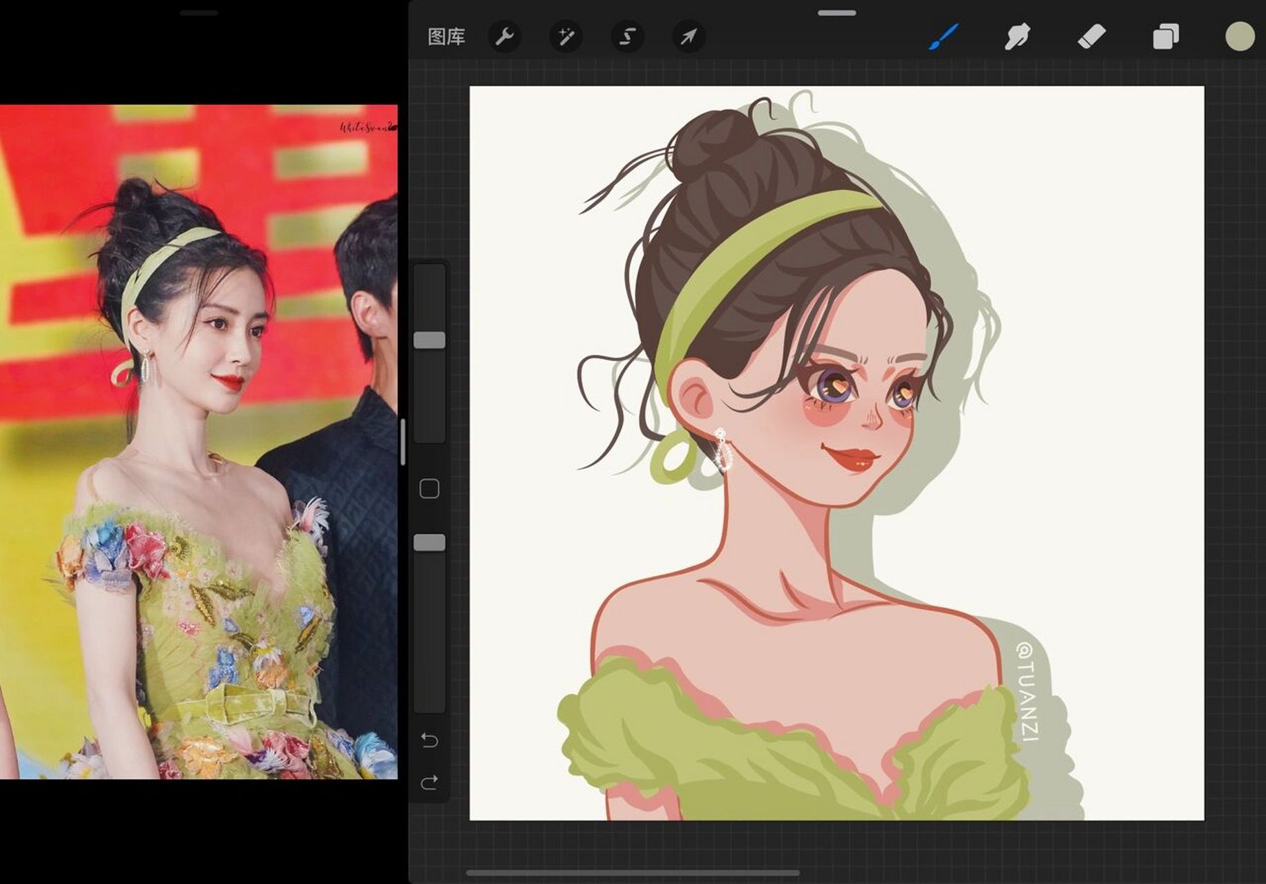 angelababy# #手绘头像# #卡通头像# #礼服# #angelababy绿野腺踪