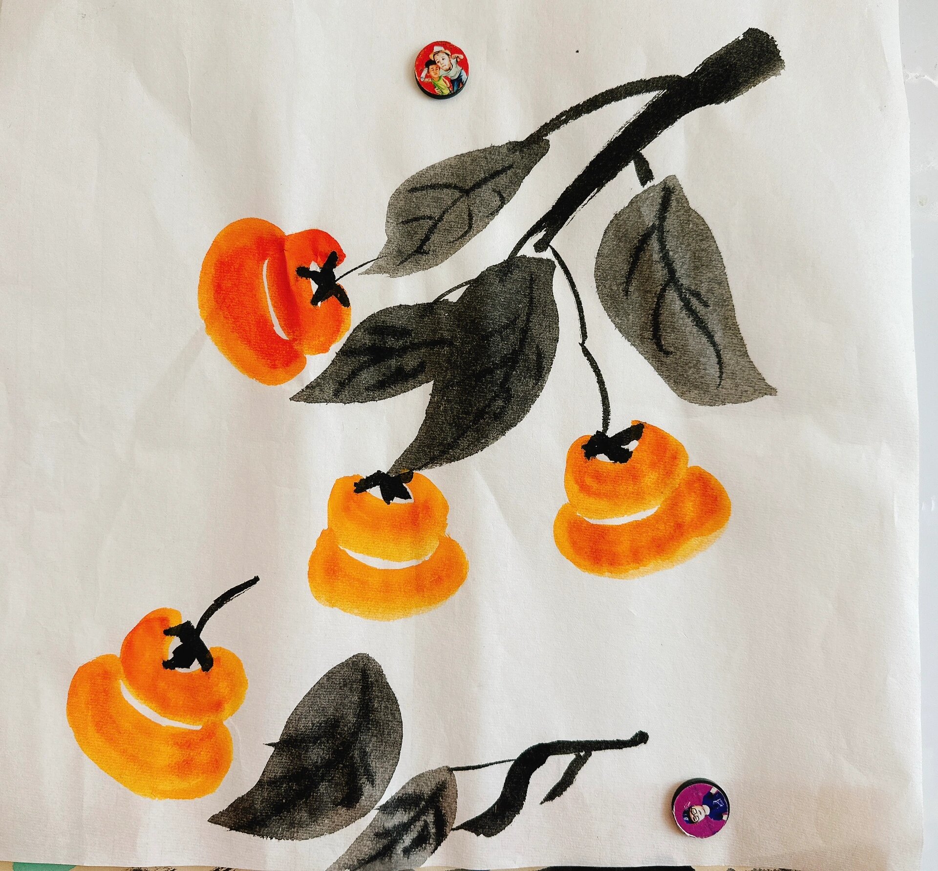 中国画水墨画柿子