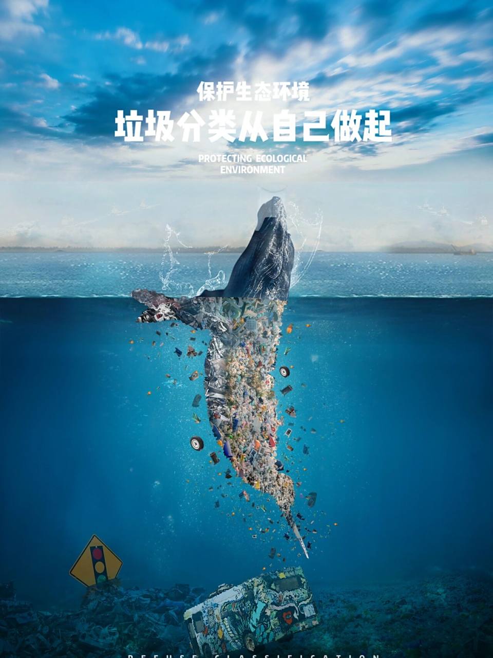 公益海报|保护生态环境 别让垃圾占满鲸鱼的身体95