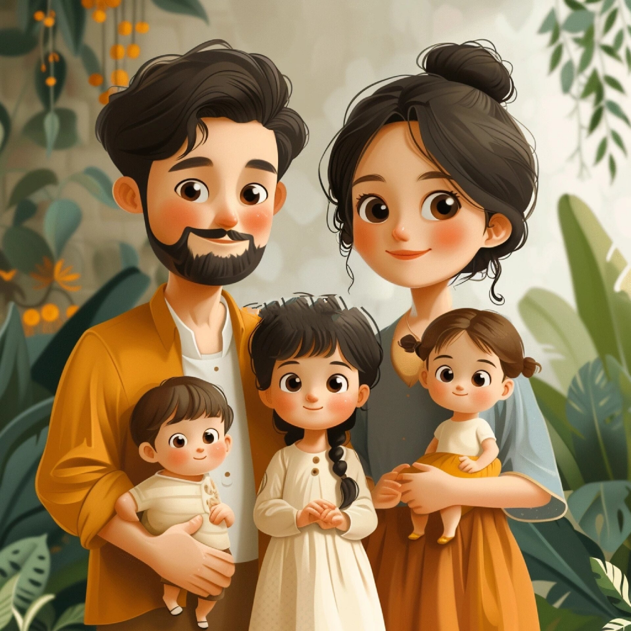 亲子头像 | 一家五口全家福儿女双全  掌心的五彩斑斓:一家五口亲子