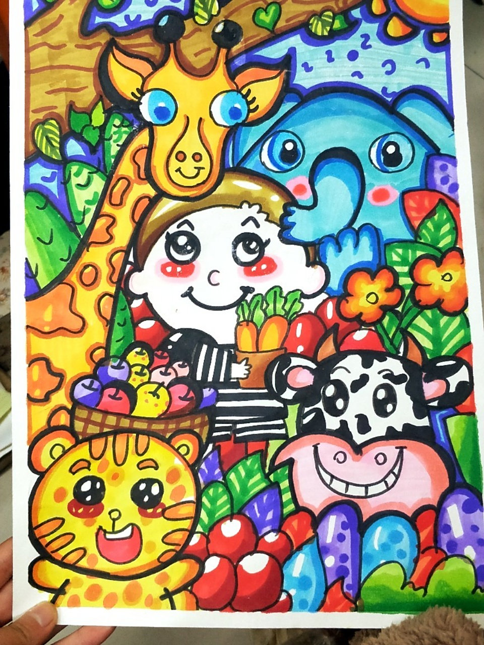 动物聚会儿童画(临摹)