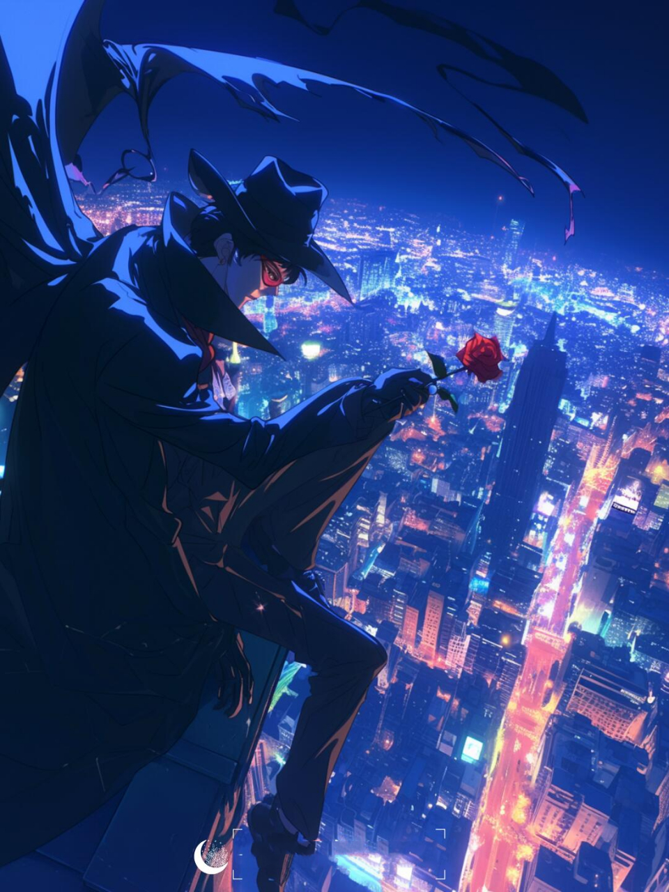 俯瞰城市夜景的夜礼服假面 midjourney对夜礼服假面的识别度还比较低