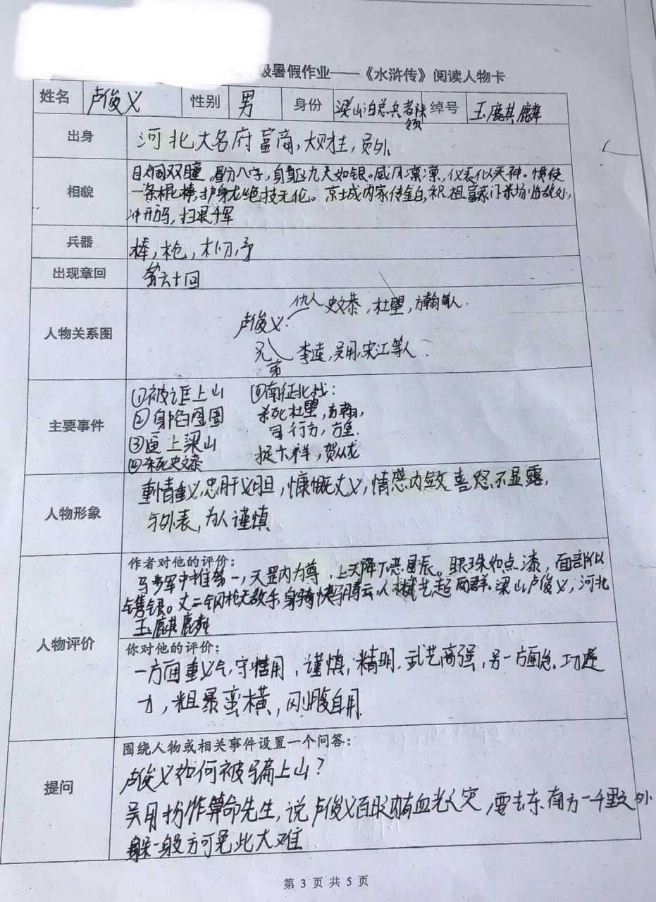 水浒传阅读人物卡之卢俊义