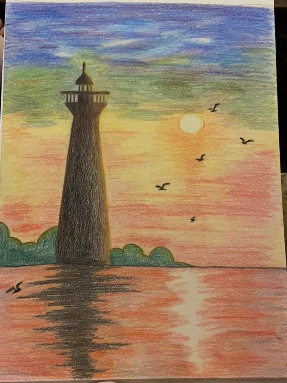 彩铅画|海边落日