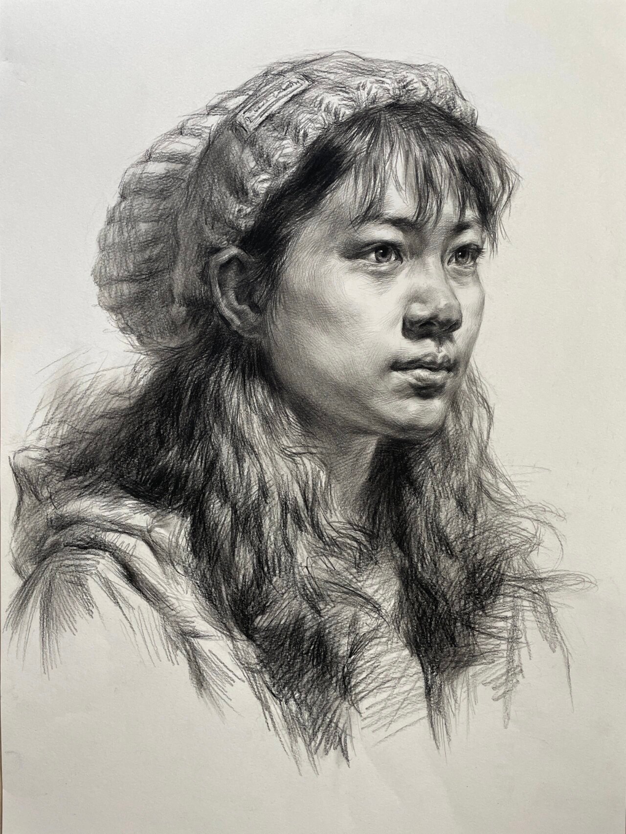 素描头像女青年头像