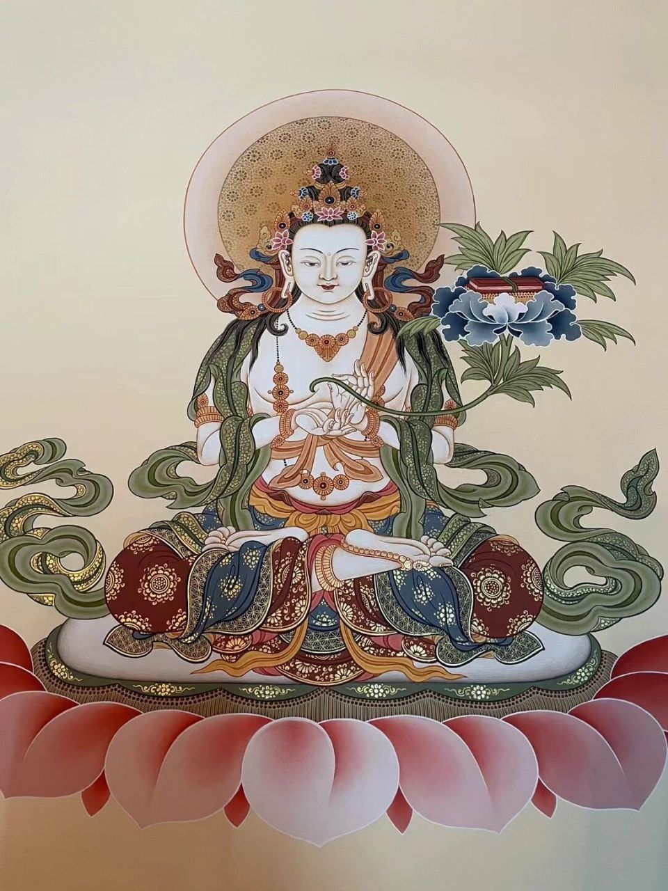 大势至菩萨唐卡 画芯 (60x45cm) 大势至菩萨被认为是光明智能第一