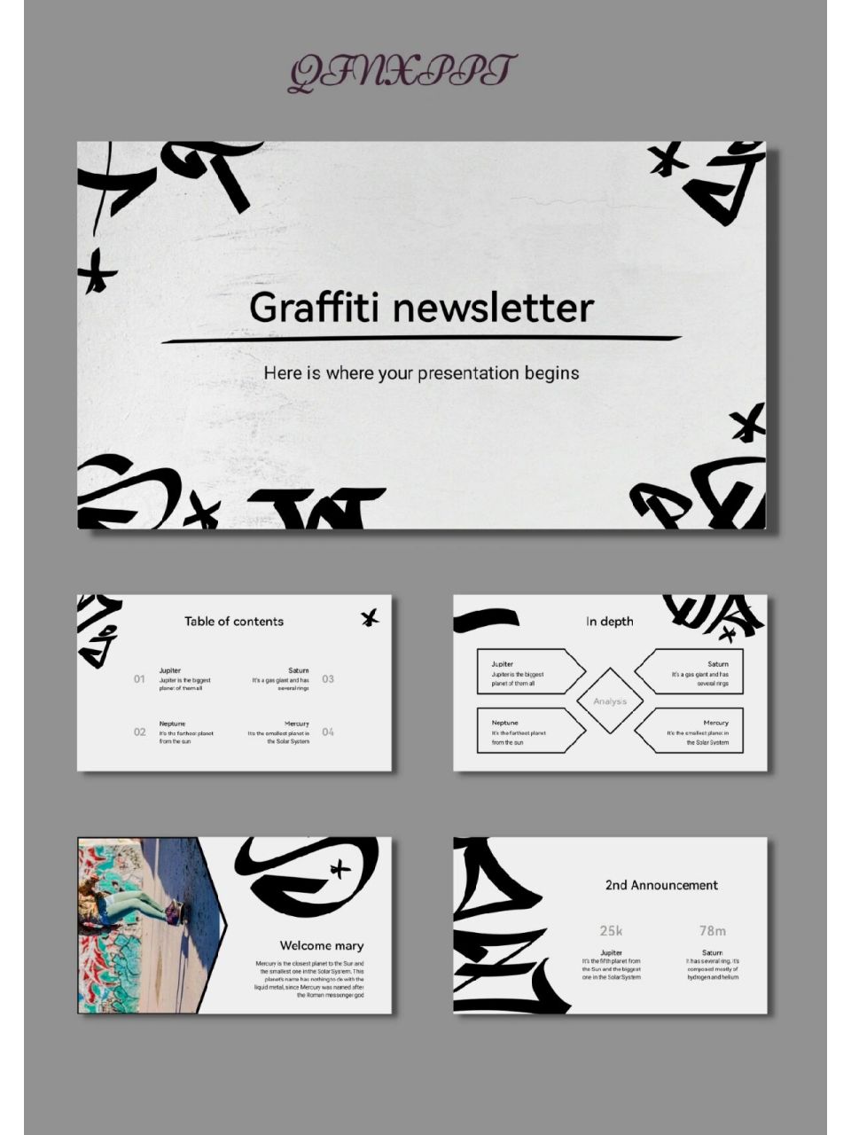 创意灰色墙绘涂鸦美学设计ppt模板【437】 97适用于:艺术设计,毕业