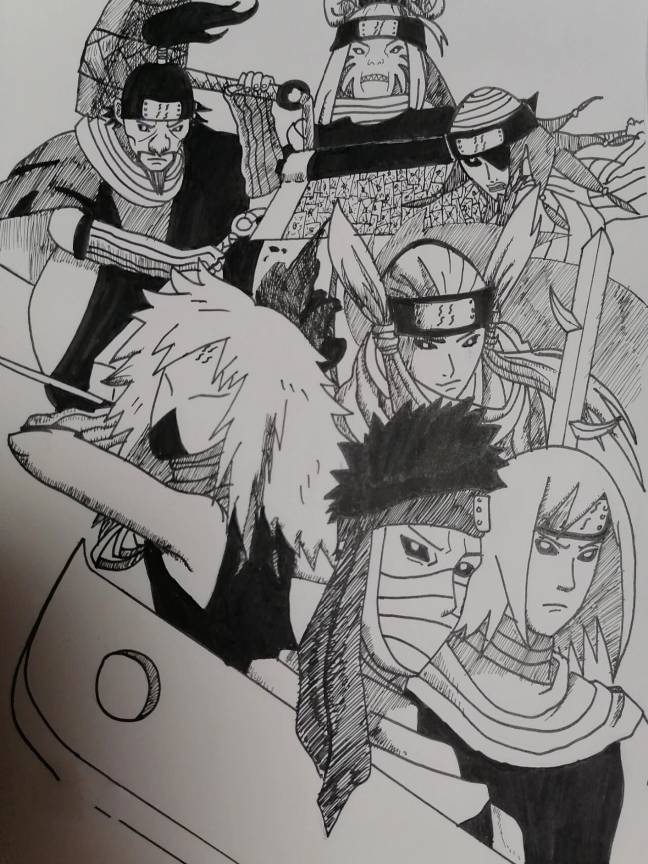 火影忍者手绘-忍刀七人众 一时兴起画的,不出意外是开学前最后一张