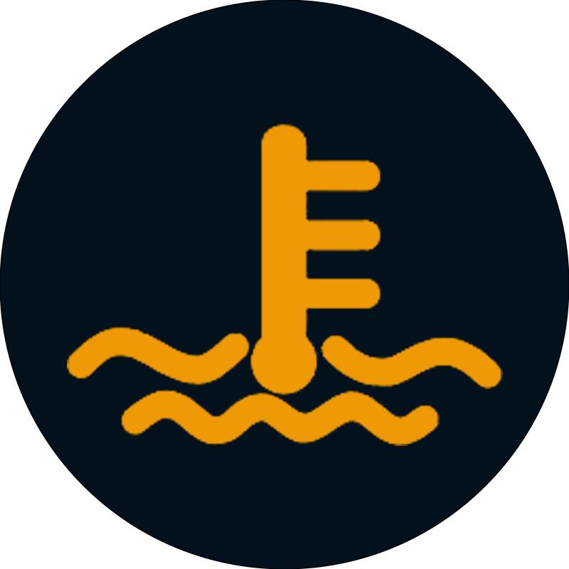 水温指示灯: 显示发动机冷却液温度过高的指示灯,此灯点亮报警时,应