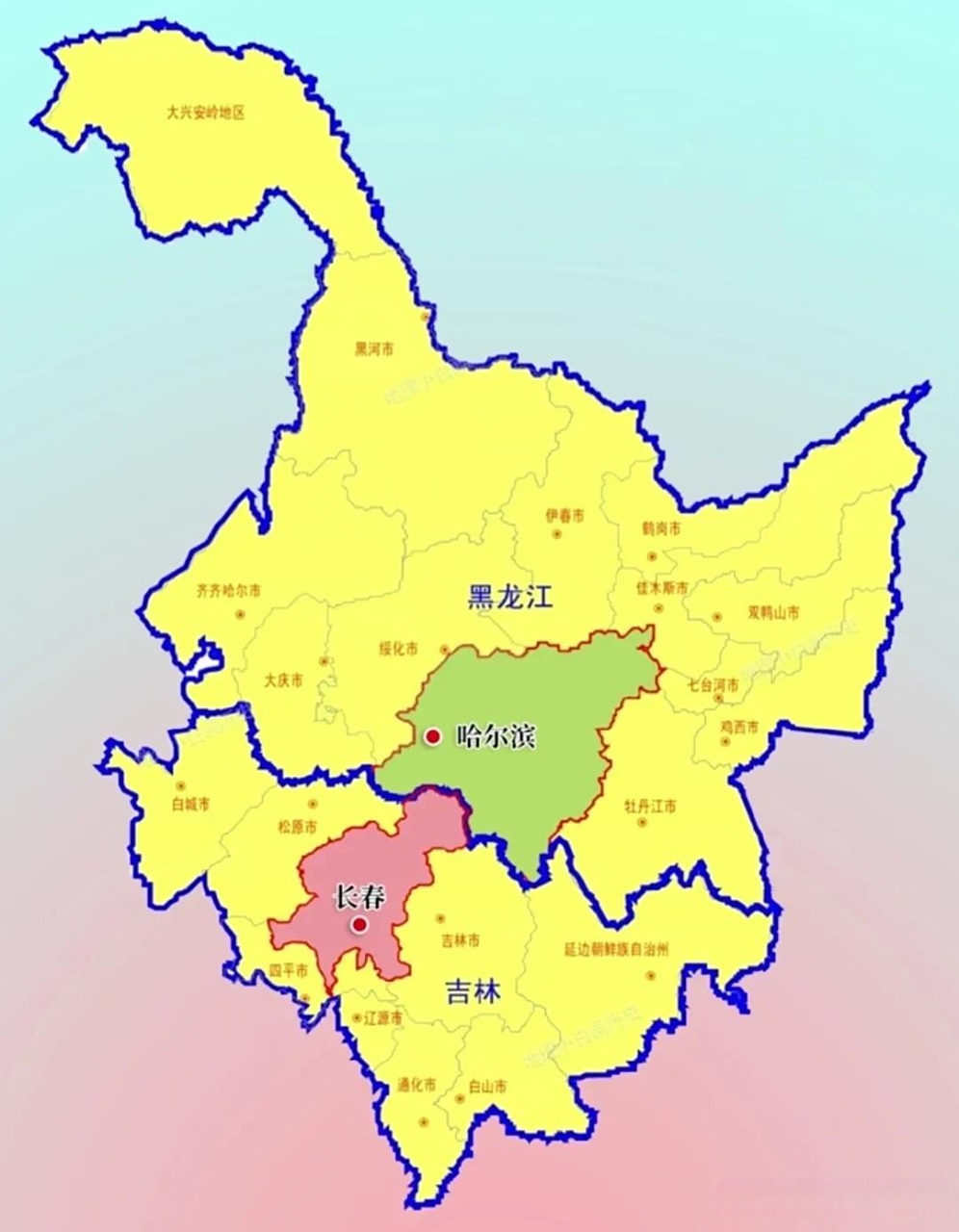 吉林省会长春和黑龙江省会哈尔滨是唯一辖区接壤的两个省会,长春下辖