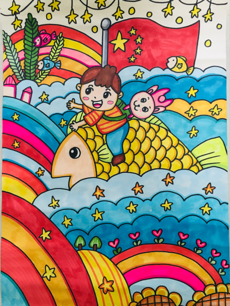 马克笔手绘/儿童画/备课/创意画/我爱中国 【乘风破浪,祖国昌盛】99