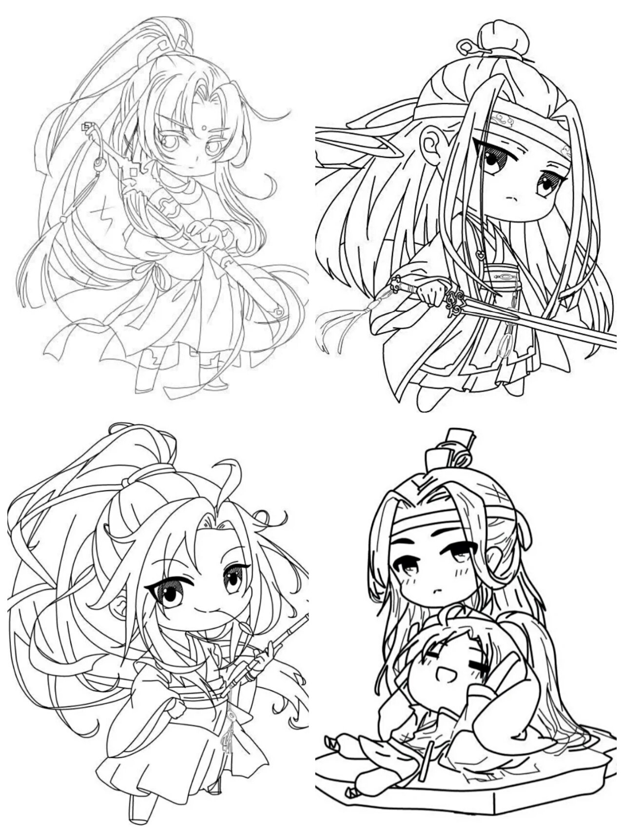 国漫古装q版动漫人物线稿素材分享