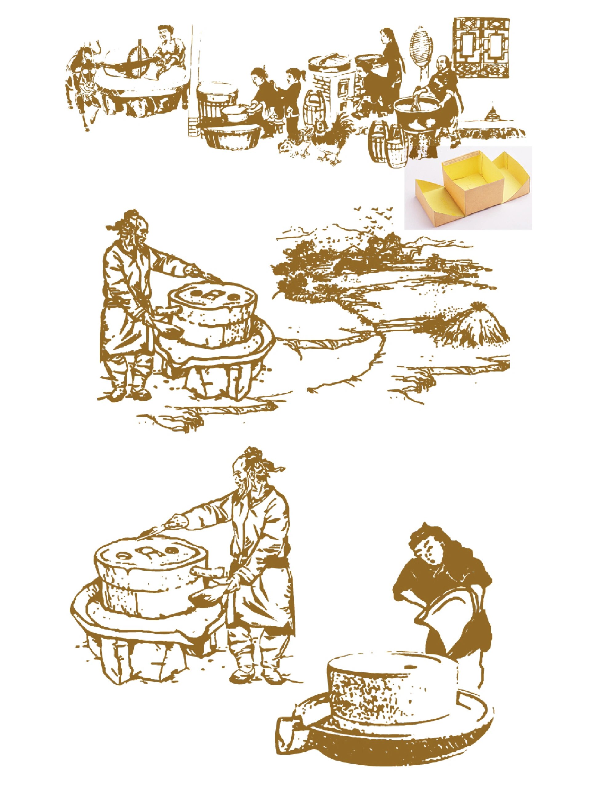 豆腐制作工艺图ai古代传统豆腐制作工艺流程线描线稿矢量素材png图