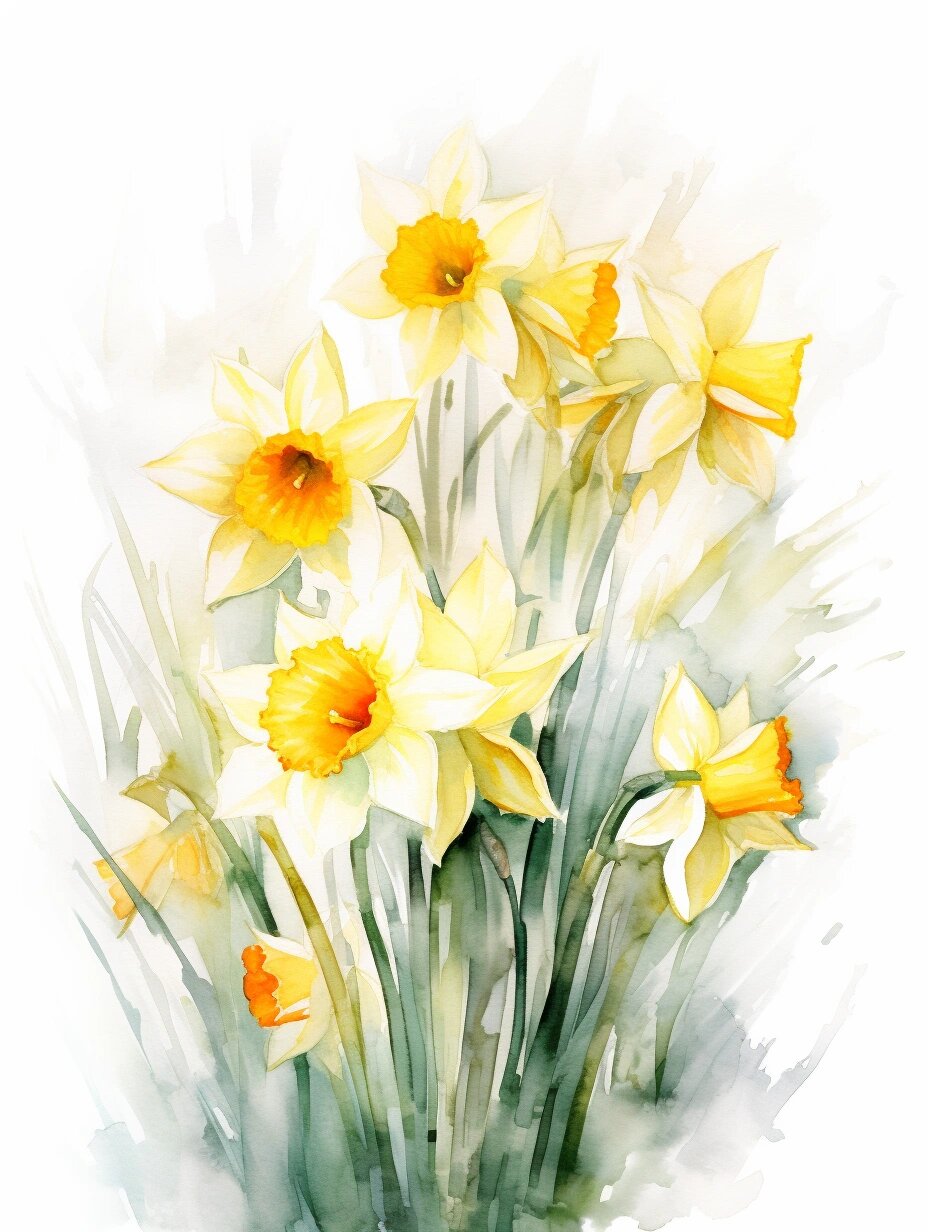 《花之四季》水彩画素材——1月水仙花