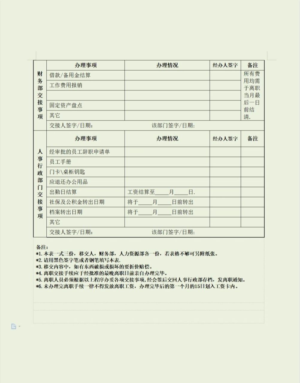 培訓機構離職人員交接單(模板)