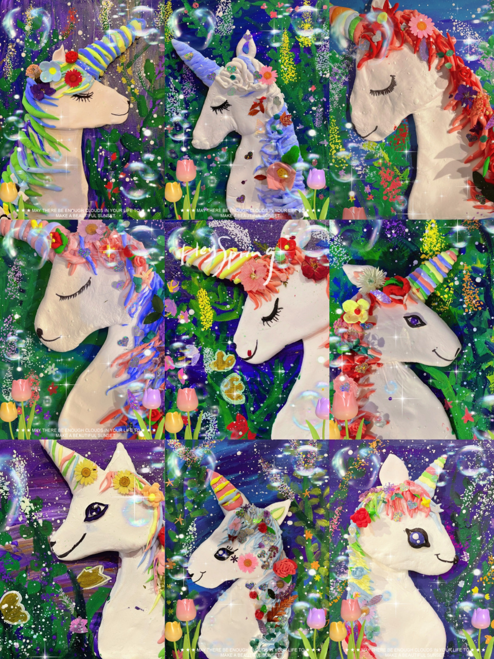 独角兽浮雕粘土 本节课观察独角兽造型,强调独角兽头发的动态及背景