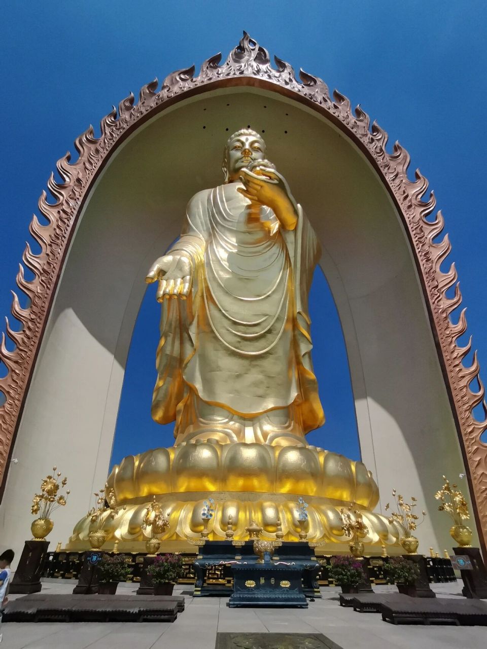 大佛位于江西省庐山市温泉镇的庐山山麓,是佛教净土宗的发源地(东林寺