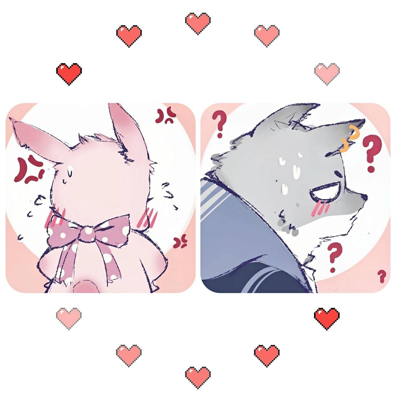 情头推荐,好可爱的狼兔cp,粉色动情侣头像 情头推荐,好可爱的狼兔cp