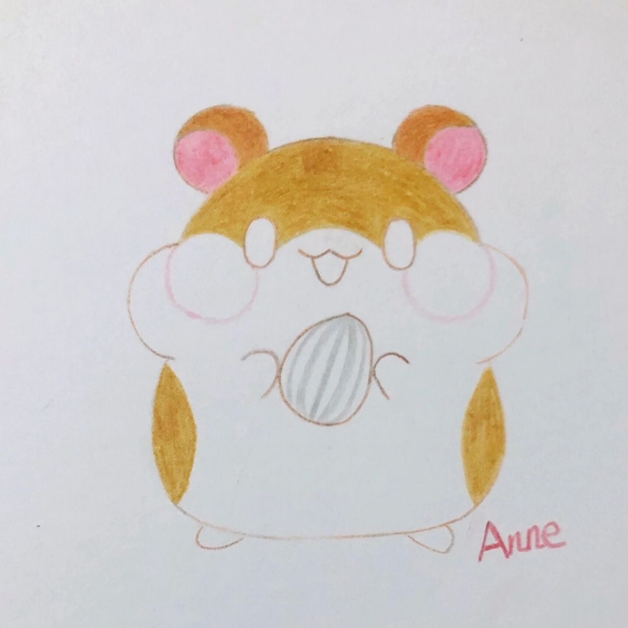 小仓鼠91彩铅简笔画 先画铅笔草图,画好彩铅勾线