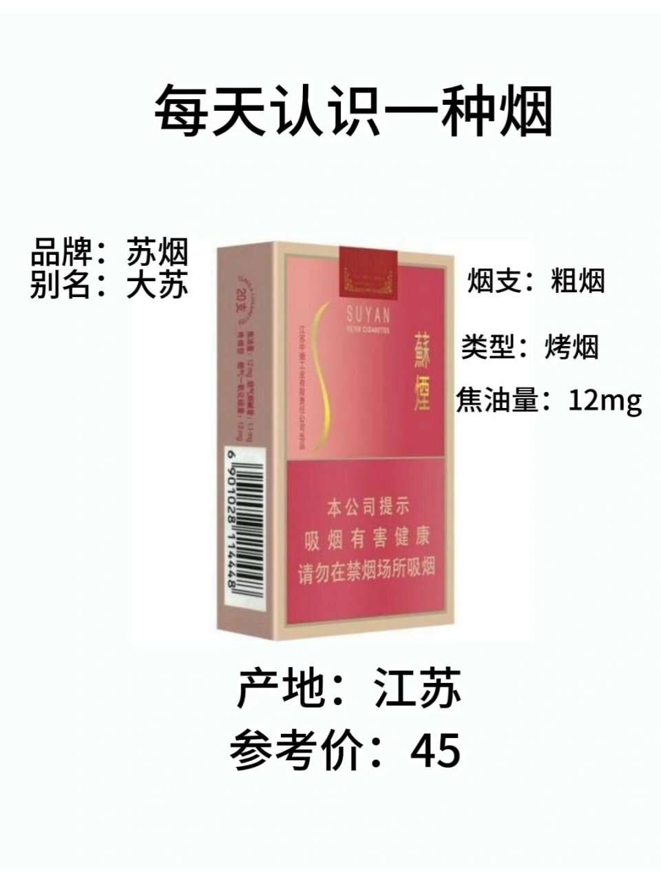 每天认识一种烟—苏烟～江苏口粮 苏烟软金沙俗称大苏.