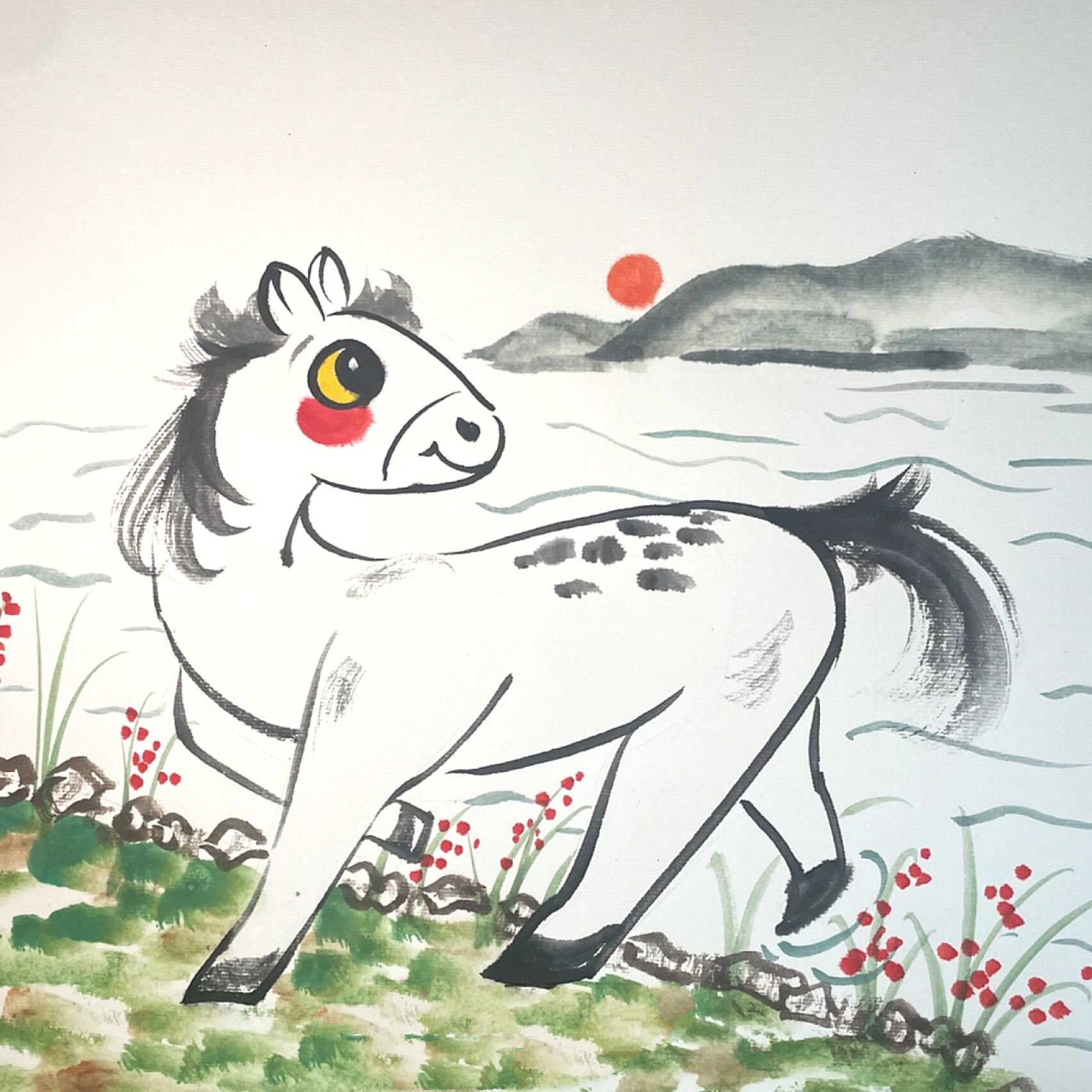 少儿国画水墨故事系列之小马过河