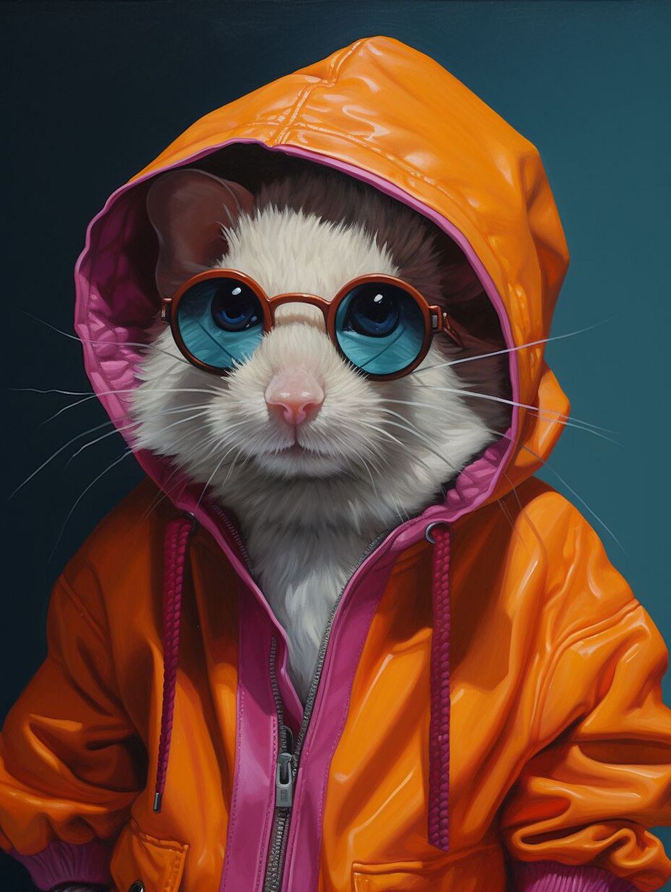 "戴眼镜和连帽衫的仓鼠油画" 这是由ben zoeller创作的一幅逼真的油画