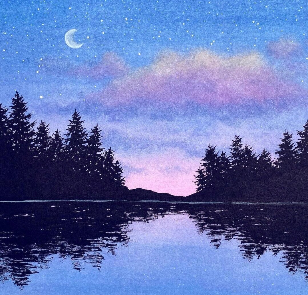 简单又好看的浪漫星空水彩画