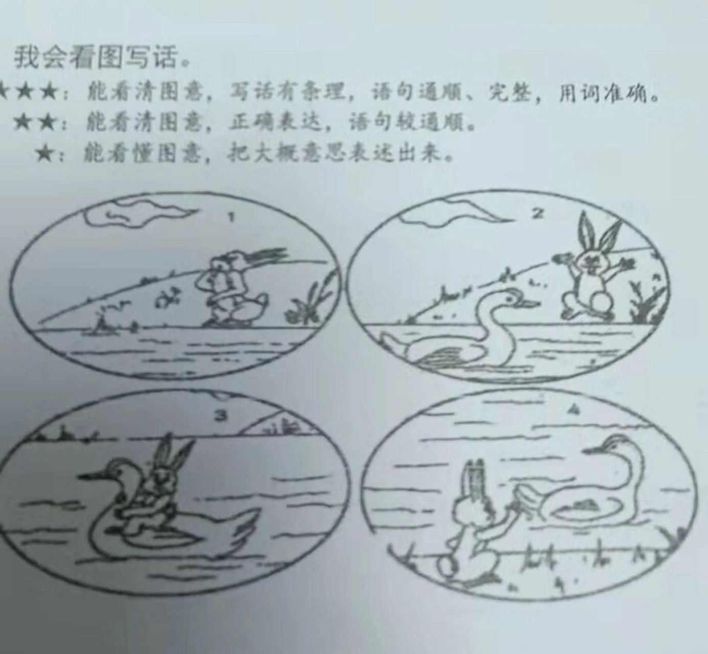 看图写话 小白兔过河 风和日丽的一天,小兔要去找小朋友玩,走着走着