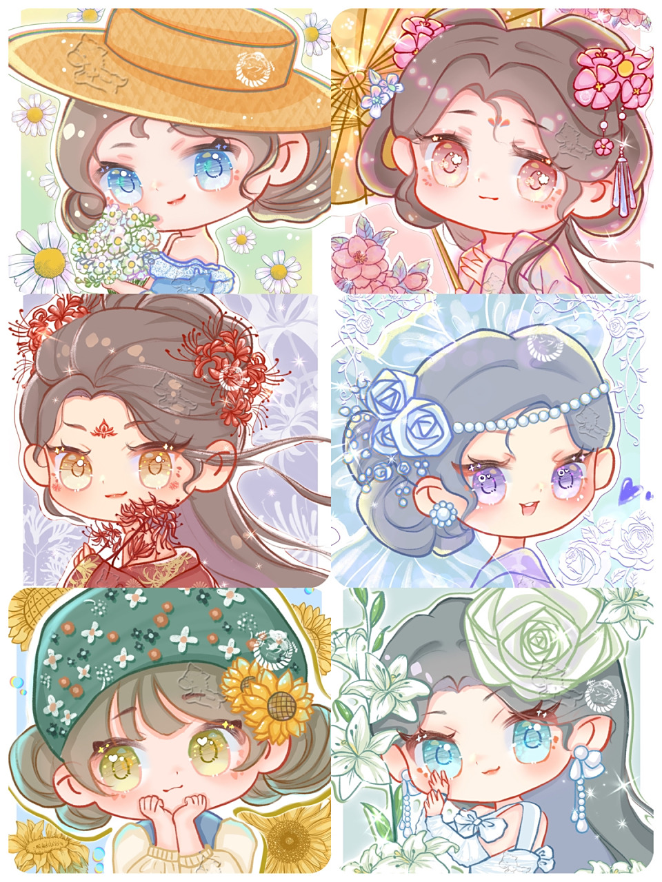 花花系列/六宫格/q版可爱 92商用二改  93做头像,93临摹艾特