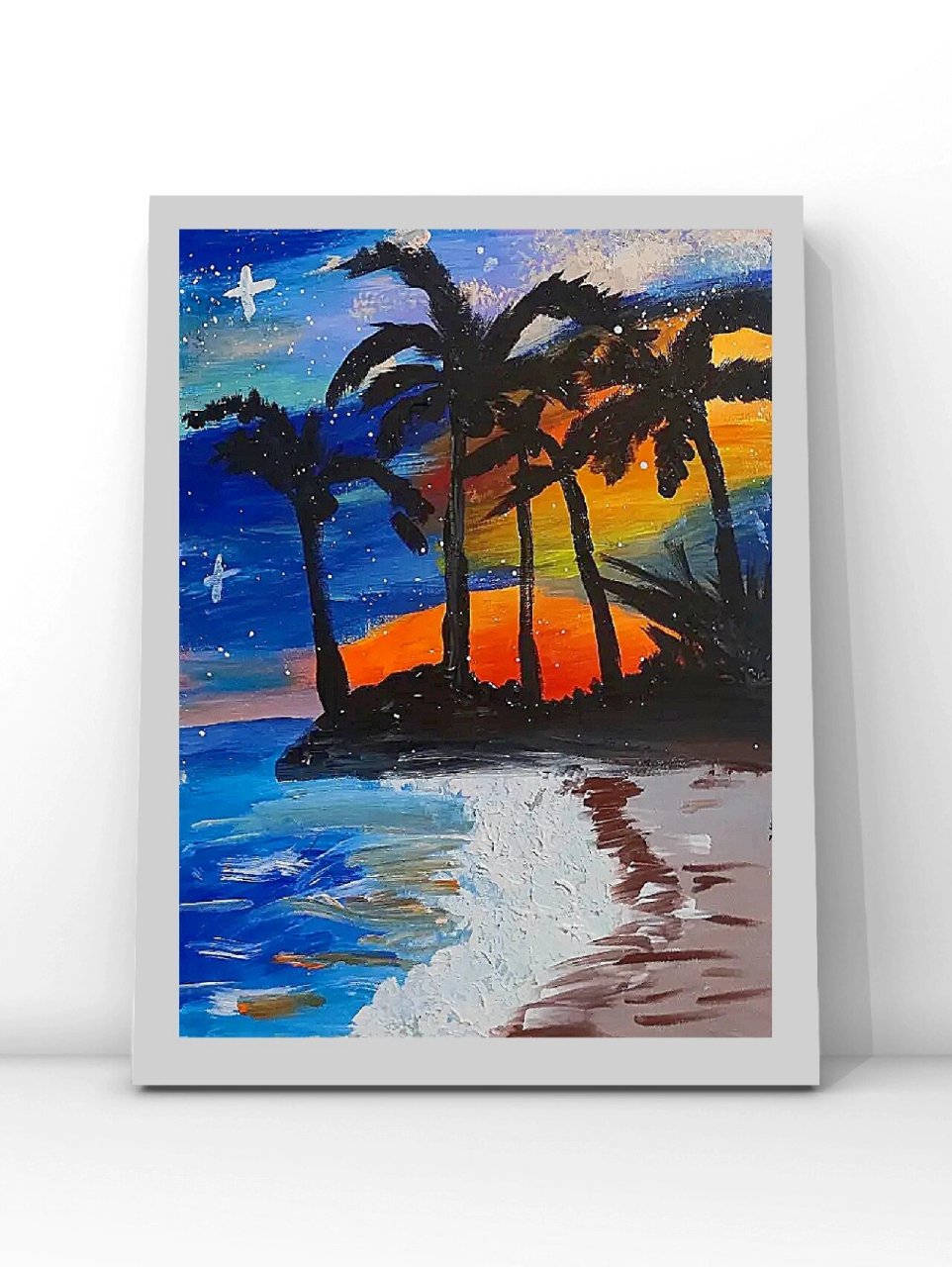 本周课程主题:《海边椰子树》 6-9岁水粉画/丙烯画 课程类型:综合创意