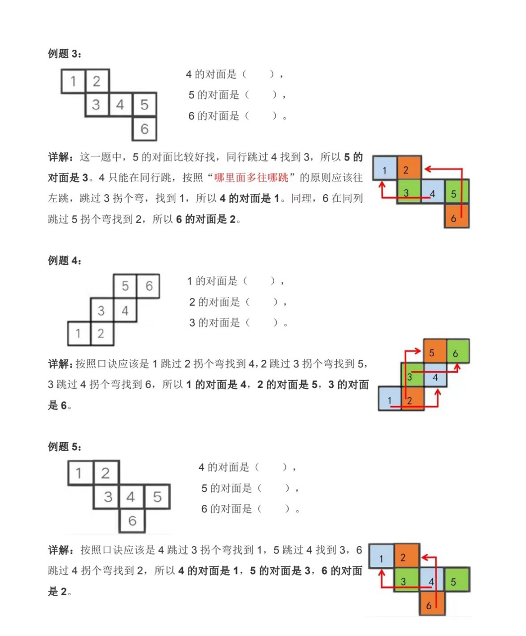 一年级数学下册 | 【正方体展开后找对面】 记住口诀 同行同列跳一跳