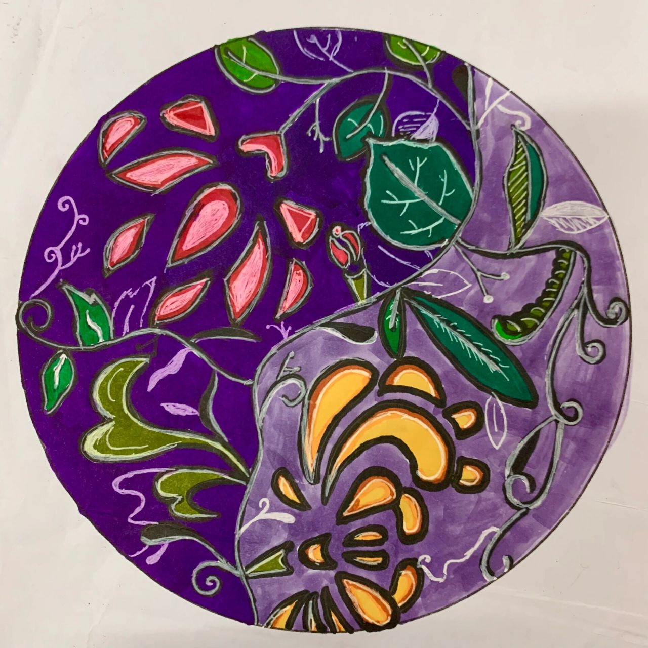 初中美术《扮靓生活的花卉纹样》作业分享2 初一孩子们的作业,太漂亮