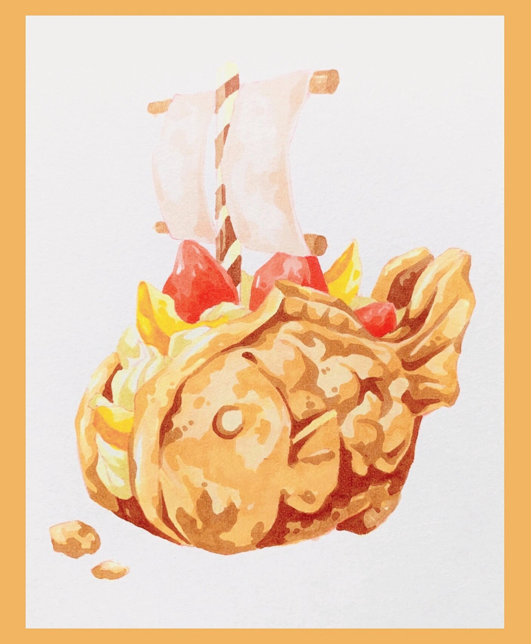 96马克笔手绘|鲷鱼烧绘画步骤 马克笔手绘基础类食物素材 上手简单