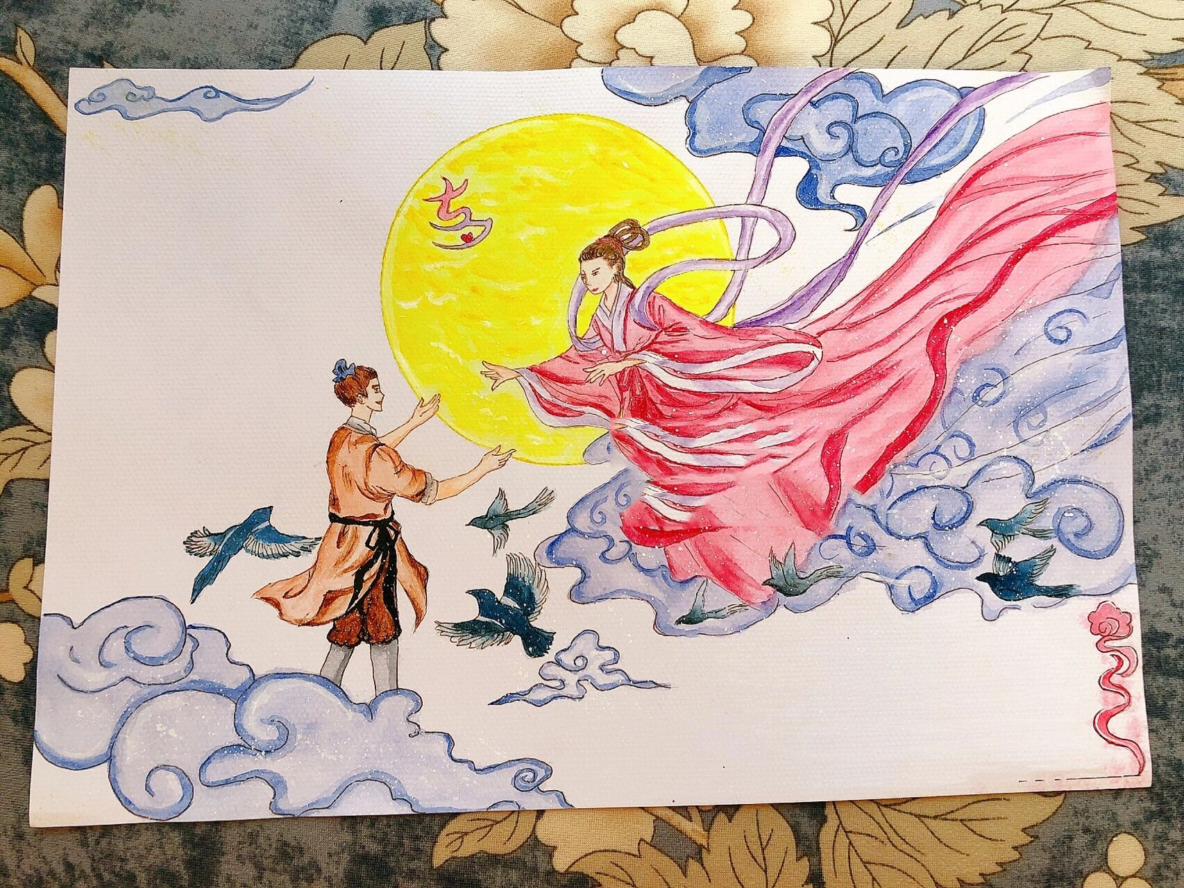 七夕节 | 牛郎织女 | 附线稿 《秋夕》唐·杜牧 银烛秋光冷画屏,轻