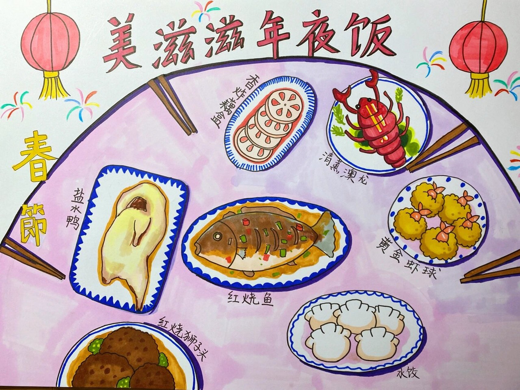 年夜饭画小报图片