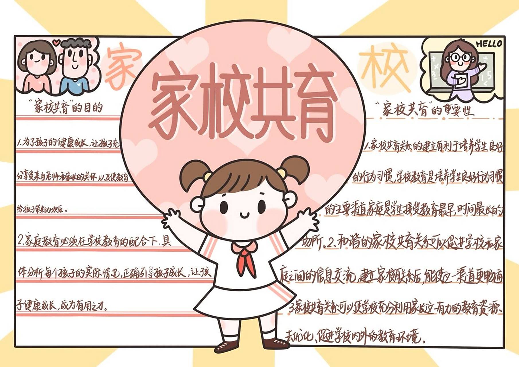 no.26 家校共育手抄报模板     共同成长