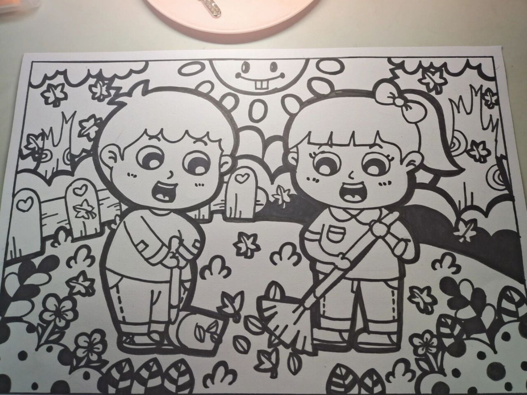 儿童画《扫地》