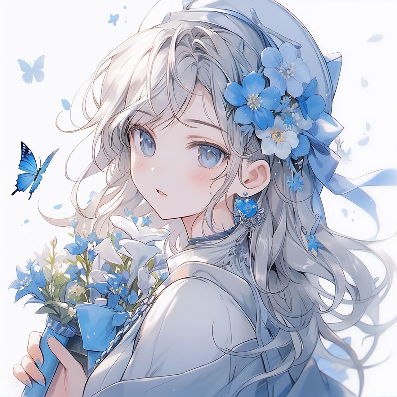 97蓝色系 | 卡通蝴蝶少女头像(附咒语) 姐妹们,喜欢留言抱走哦