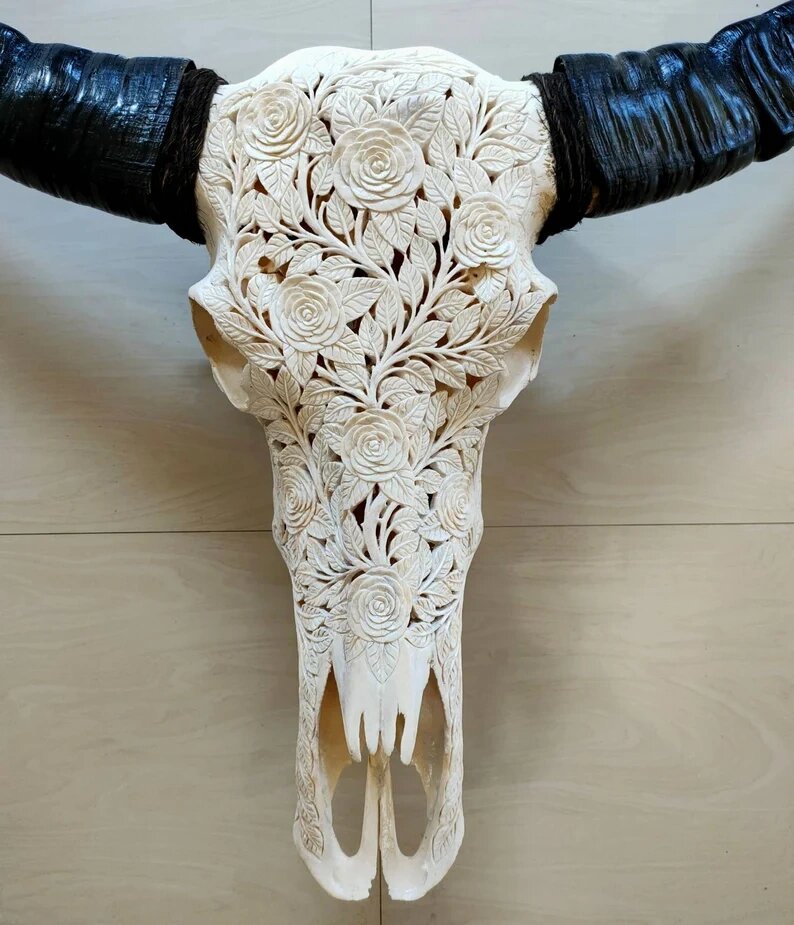 牛头骨雕艺术品摆件,挂件欣赏