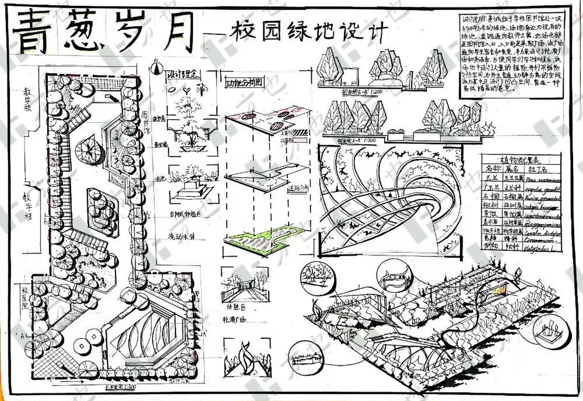 校园绿地快题 五一已过,意味着考研又进一步,校园主题景观设计,需要