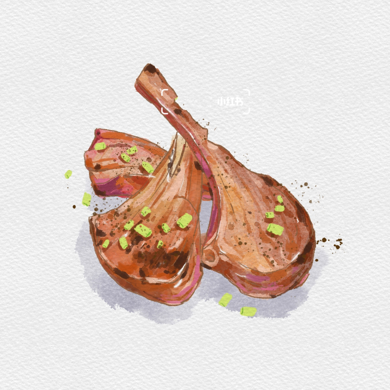 ipad插画丨烤羊排丨附笔刷步骤 一个ipad绘画小过程78 ①先画个线稿