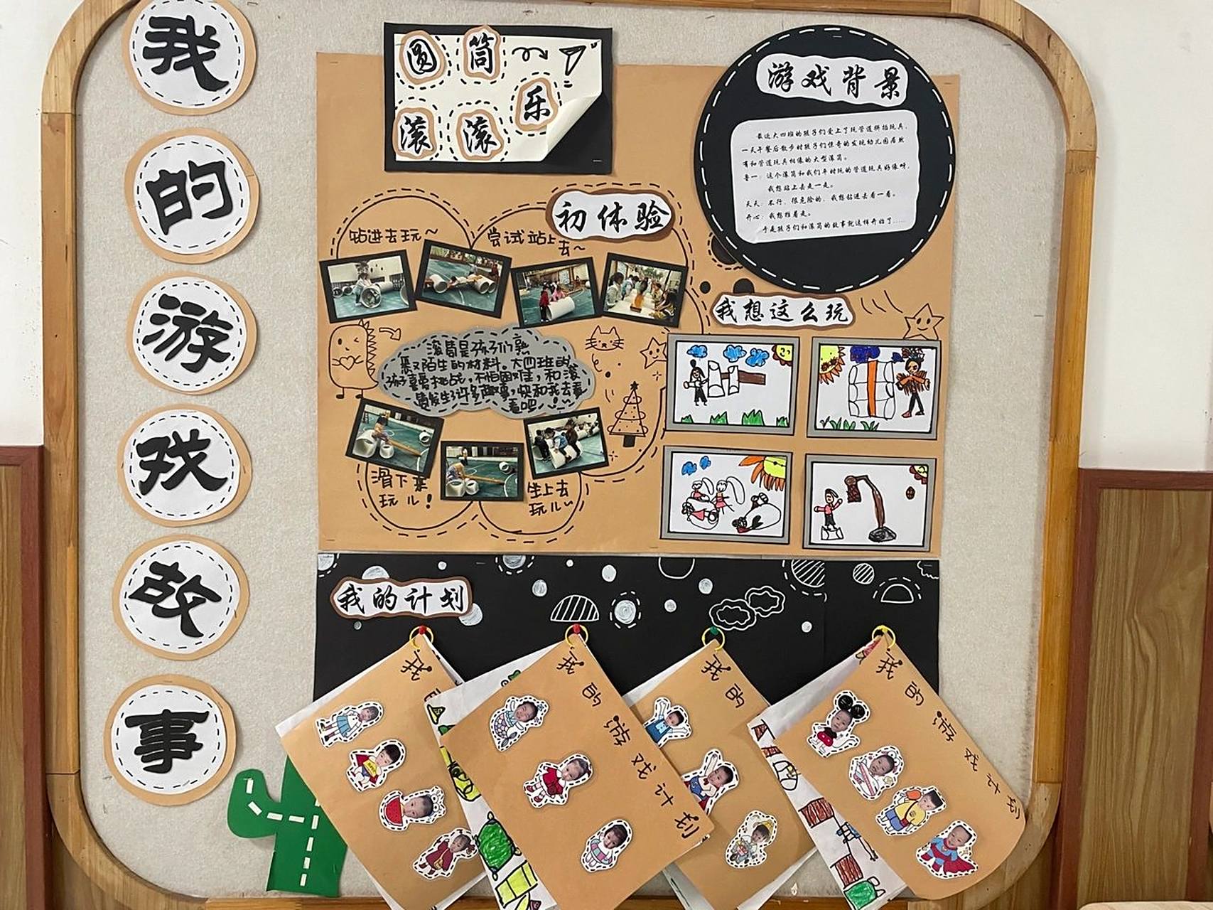 安吉游戏滚筒故事墙 游戏背景 初体验 我的计划 我的游戏   我的反思