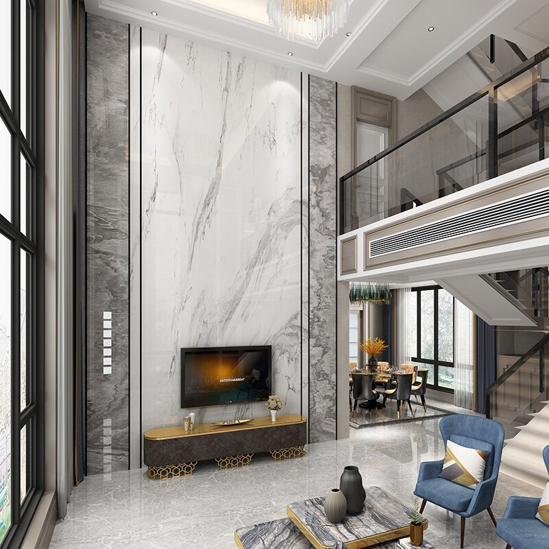 高端定制复式楼挑空楼中楼岩板背景墙