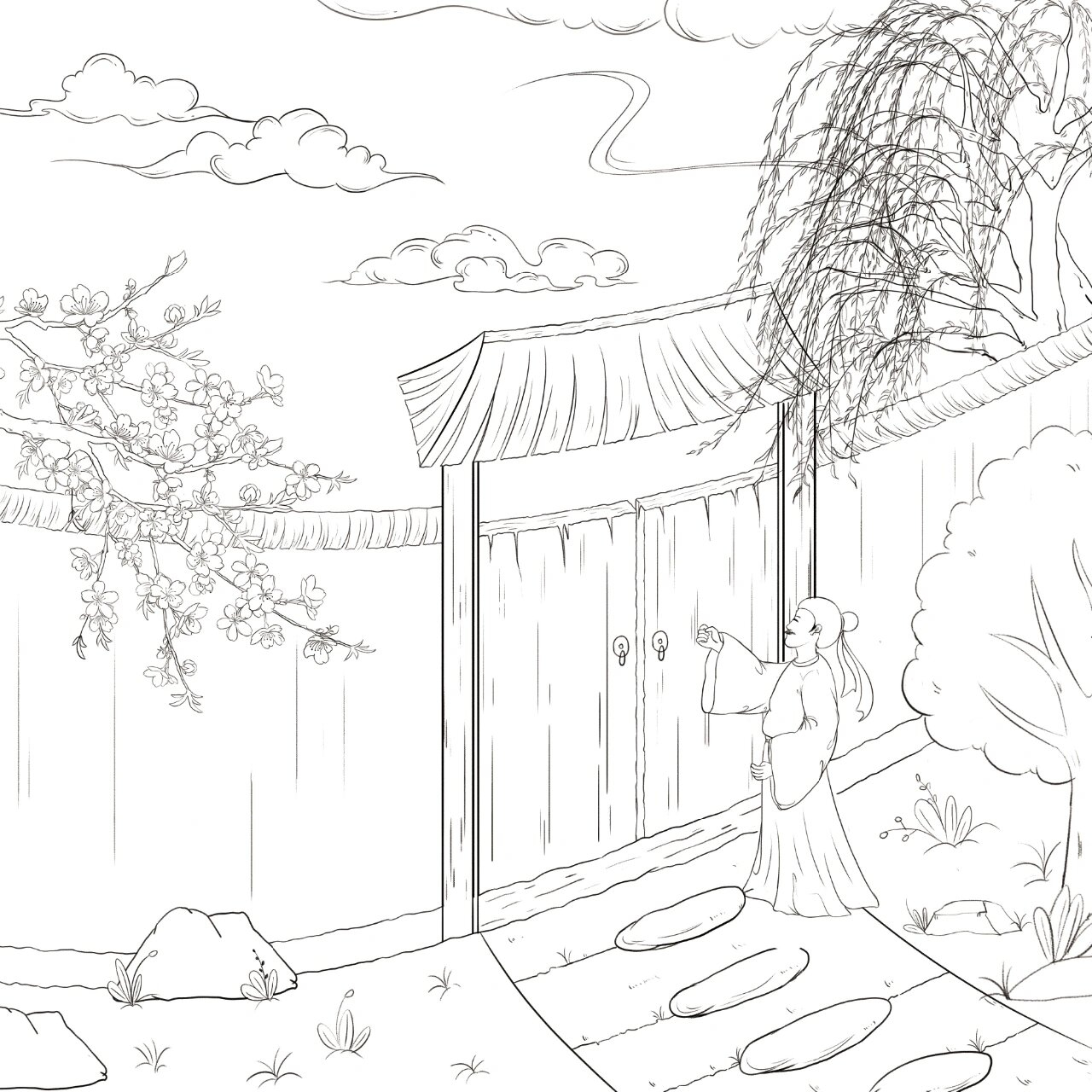 古诗词配图06 【游园不值】 宋—叶绍翁 应怜屐齿印苍苔,小扣柴扉久不